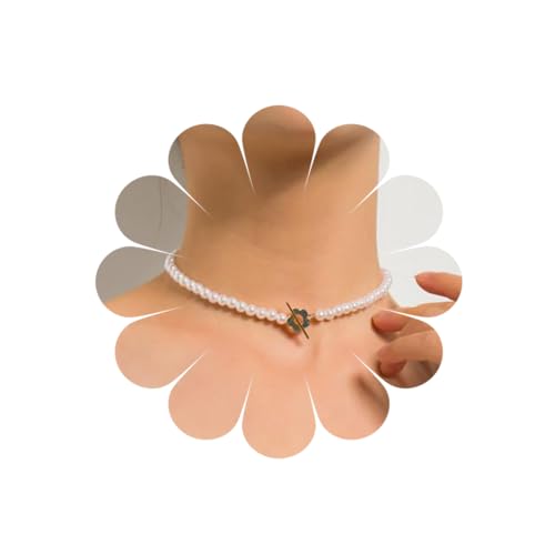 HUANMAYE Damen Halskette Perle Choker Gold Choker Halsketten Frauen Schlüsselbein Kette OT Schnalle Blume Perlen Halskette Schmuck Geschenke für Frauen von HUANMAYE