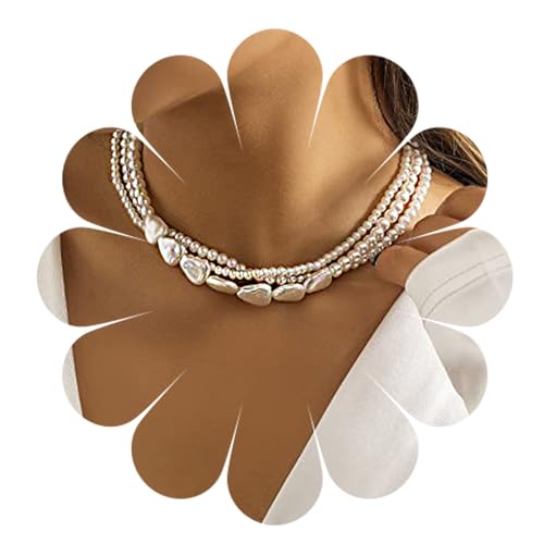 Multi Layer Halskette Silber Perle Chokers Vintage Perlen Halskette Personalisierte Perle Clavicle Kette Womens Bohemian bunte Halsketten Schmuck Geschenke für Frauen von HUANMAYE