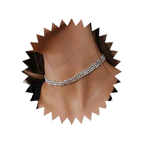 HUANMAYE Strass-Choker-Halskette, funkelnder Kristall-Choker, Silber-Choker, kurze Halskette, Brautkette, Halskette, Schmuck für Damen und Mädchen, Geschenke (Liebeshalsband) (crystal chokerDE) von HUANMAYE