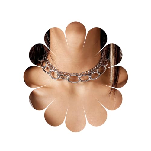 HUANMAYE Vintage Halskette Punk Chunk Chunky Layering Silber Kette Halskette für Frauen Mädchen Punk Hip Hop Metallkette Layered Choker Halskette von HUANMAYE