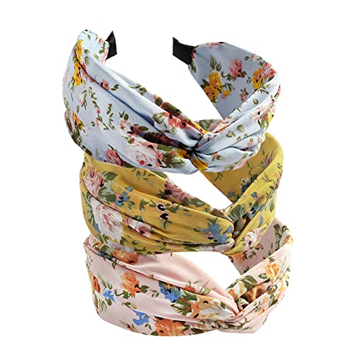 Haarbänder für Damen und Mädchen, Boho-Stil, Modisch, Elastisch, Gedreht, Haarschal, Hübsche Fliege, Breit (Rose), 3 Stück von HUANMAYE