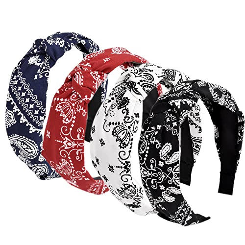Stirnbänder für Frauen Erwachsene Frauen Boho Wide Knot Turban Stoff Haarband No Slip elastische Haare Hoops Mode Haarschmuck für Frauen und Mädchen 4Pcs (5Headband_Lightflower1) von HUANMAYE