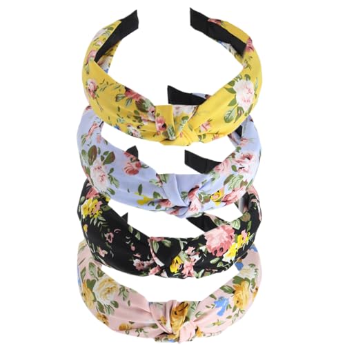 Stirnbänder für Frauen Erwachsene Frauen Boho Wide Knot Turban Stoff Haarband No Slip elastische Haare Hoops Mode Haarschmuck für Frauen und Mädchen 4Pcs von HUANMAYE