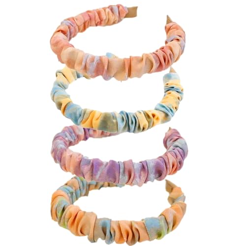 Stirnbänder für Frauen und Mädchen - Boho Wide Knot Turban Stoff Haarband No Slip Elastische Haare Hoops Mode Haarschmuck Erwachsene 4Pcs von HUANMAYE