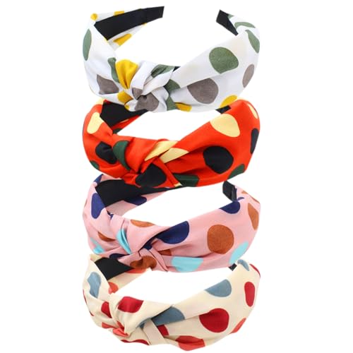 Stirnbänder für Frauen und Mädchen - Boho Wide Knot Turban Stoff Haarband No Slip Elastische Haare Hoops Mode Haarschmuck Erwachsene 4Pcs von HUANMAYE