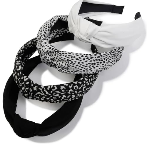 HUANMAYE Stirnbänder für Frauen Erwachsene Damen Boho Wide Knot Turban Stoff Haarband No Slip elastische Haare Hoops Mode Haarschmuck für Frauen und Mädchen 4Pcs von HUANMAYE