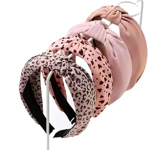 Stirnbänder für Frauen Erwachsene Frauen Boho Wide Knot Turban Stoff Haarband No Slip elastische Haare Hoops Mode Haarschmuck für Frauen und Mädchen 4Pcs von HUANMAYE