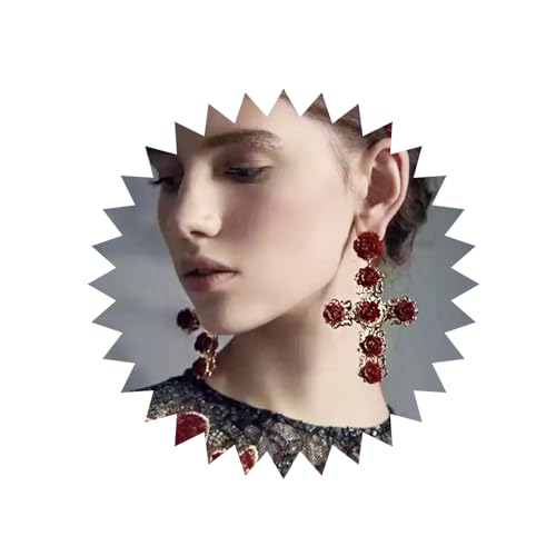 Strass-Ohrringe für Frauen, Boho-Sexy, baumelnde Ohrringe, Diamant-Quasten-Geometrie-Ohrringe mit leichten Braut-Ohrringen für Frauen und Mädchen (Rosenkreuz-Ohrringe) von HUANMAYE