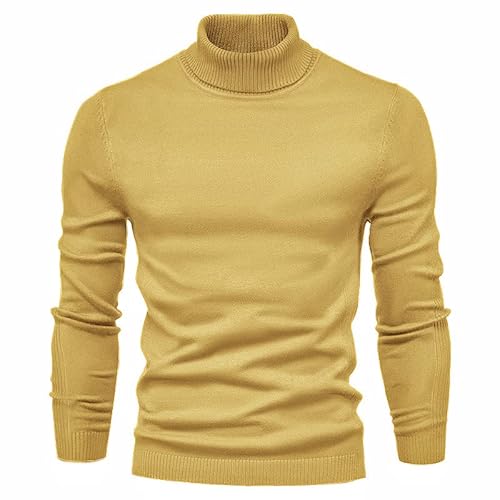 HUANZHI Lässiger einfarbiger Rollkragenpullover für Herren, Warmer Winter-Rollkragenpullover, weicher Slim-Fit-Rollkragenpullover für Herren, Rollkragenpullover für Herren (Gelb,L) von HUANZHI