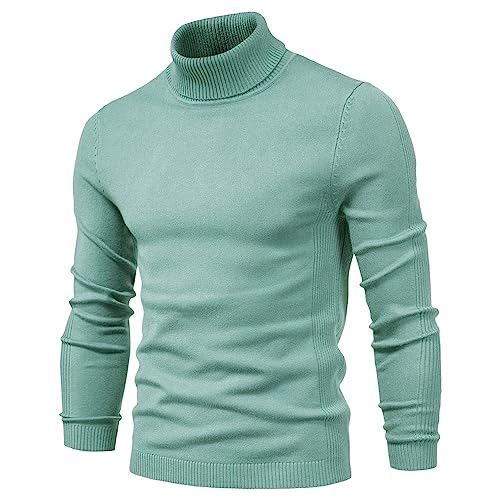 HUANZHI Lässiger einfarbiger Rollkragenpullover für Herren, Warmer Winter-Rollkragenpullover, weicher Slim-Fit-Rollkragenpullover für Herren, Rollkragenpullover für Herren (Hellgrün,L) von HUANZHI