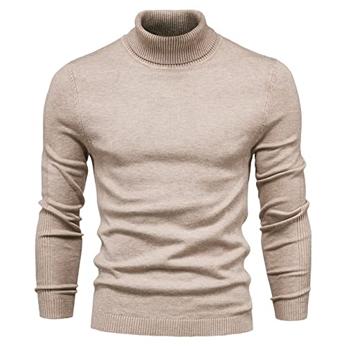 HUANZHI Lässiger einfarbiger Rollkragenpullover für Herren, Warmer Winter-Rollkragenpullover, weicher Slim-Fit-Rollkragenpullover für Herren, Rollkragenpullover für Herren (Khaki,S) von HUANZHI