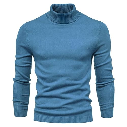 HUANZHI Lässiger einfarbiger Rollkragenpullover für Herren, Warmer Winter-Rollkragenpullover, weicher Slim-Fit-Rollkragenpullover für Herren, Rollkragenpullover für Herren (Tiefes Blau,L) von HUANZHI