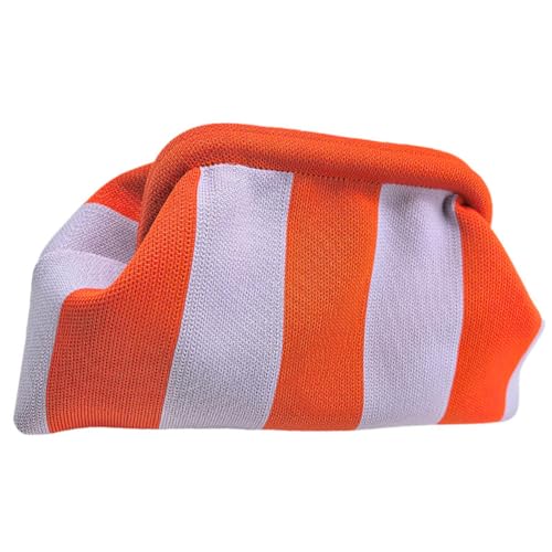 HUAOLAWQ Kleine Häkelhandtasche for Damen, Kontrastfarbe, Strick-Knödel-Clutch, lässige Colorblock-Tasche, Sommer-Strandtasche von HUAOLAWQ