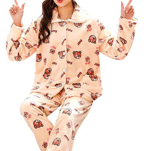 HUAPING Fleece Schlafanzug Damen Für Damen 2-Set Pyjama von HUAPING