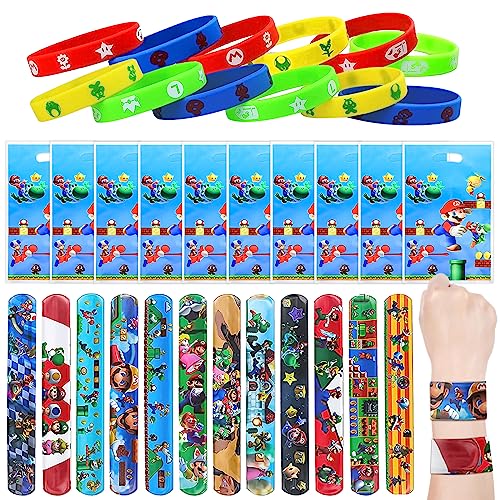 HUARYEN 34 Stück Kindergeburtstag Party Mitgebsel 12Pcs Slap Armband Junge 12Pcs Silikonarmbänder 10 Geschenk Taschen für Kinder Geschenke Geburtstags Party Zubehör von HUARYEN