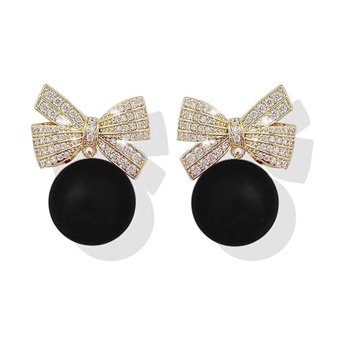 Black Pearl Bow Earrings Pearl Drop Earrings for Women Rhinestone Bow Earrings for Women Trendy Stuff Christmas Gifts von HUASAI