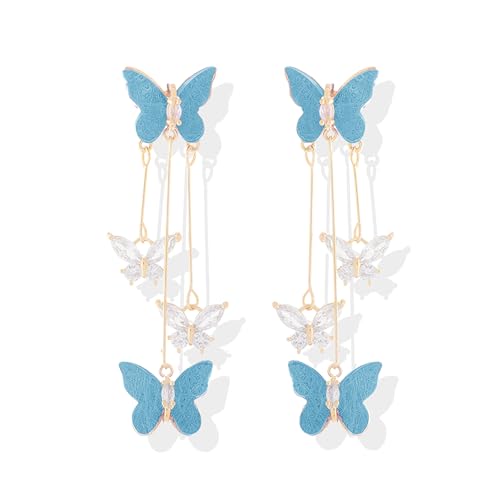 Blue Butterfly Earrings for Women Gifts Trendy Stuff Crystal Zircon Butterfly Tassel Dangle Purple Earrings Wedding Jewelry Gifts Purple Dress for Woman Outfits von HUASAI