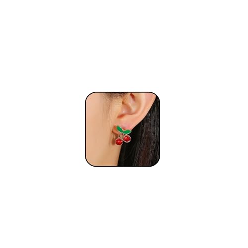 Cherry Stud Earrings for Women Red Cherry Pearl Earrings Small Cherry Green Leaf Stud Earrings Cute Crystal Cherry Earrings Fruit Earrings Summer Earrings for Womens Jewelry Gift von HUASAI