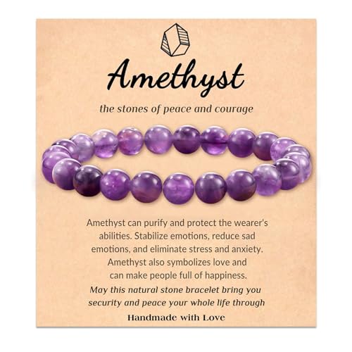 HUASAI Anxiety Bracelet for Women Stress Relief Bracelet Healing Natural Crystal Stone Bracelet Gifts(Amethyst) von HUASAI