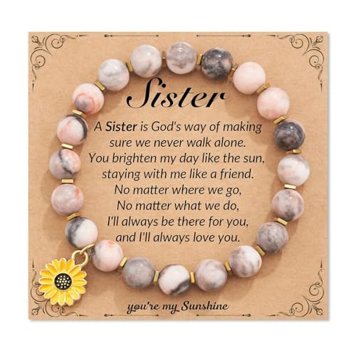 HUASAI Best Friend Bracelet Pink Agate Bracelet Sunflower Charm Bracelet Sister Bracelet Friendship Bracelet Jewelry Gift von HUASAI