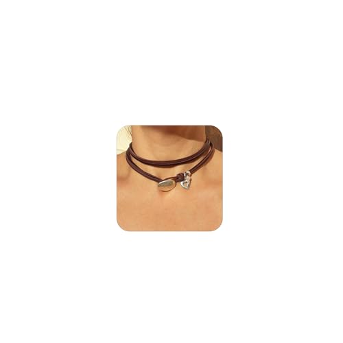 HUASAI Boho Necklaces for Women Brown Suede Choker Necklace for Women Trendy Boho Layered Leather Necklace Western Turquoise Necklace Boho Jewelry Western Outfit for Women von HUASAI