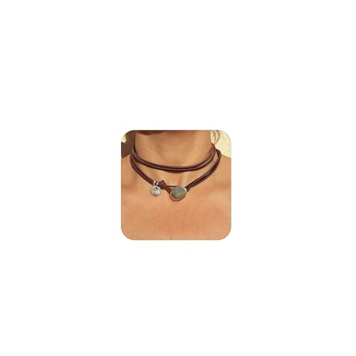 Brown Suede Choker Necklace for Women Trendy Boho Layered Leather Necklace Western Turquoise Necklace Boho Necklaces Jewelry von HUASAI