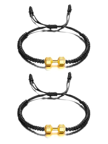 HUASAI Bracelet for Men Dumbbell Gym Bracelet Weighted Bracelet Adjustable Natural Stone Beads Bracelet Fitness Barbell Jewelry for Men (2PCS Dumbbell Bracelet) von HUASAI