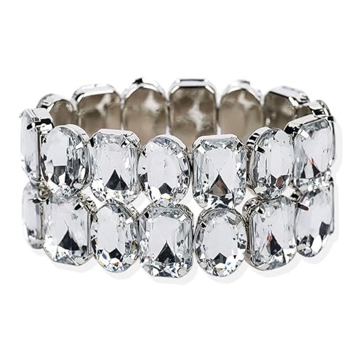 HUASAI Chunky Rhinestone Wedding Bracelets for Brides Bridesmaids Rhinestone Bracelets Stretch Bracelets for Women (Chunky Rhinestone Bracelet) von HUASAI