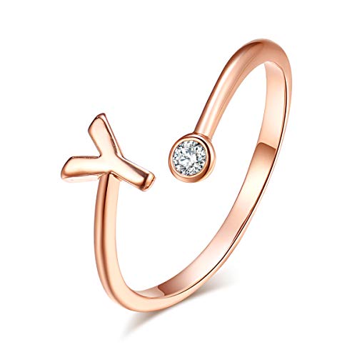 HUASAI Damen Ring Rosegold 26 Stück Stapelbare Ringe mit Initialen des Alphabets Fingerringe für Brautjungfern, Metall, Kein Edelstein von HUASAI