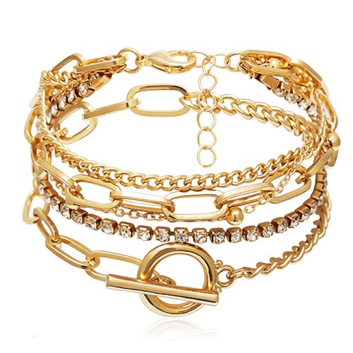 HUASAI Fashion Rhinestones Bracelets Sets Chunky Silver Bracelets for Women Stackable Bracelets Wrap Bangle Adjustable Bracelet Valentines Day Gifts for Women von HUASAI