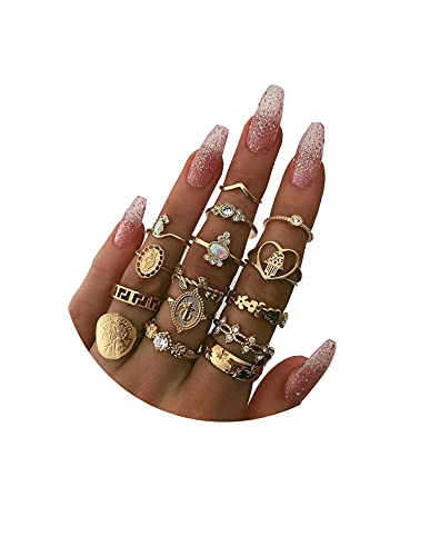 HUASAI Gold Rings for Women Non Tarnish Gifts Trendy Stuff Stackable Rings Boho Knuckle Rings Set Midi Pinky Rings Pack Trendy Turquoise Rings Christmas Gifts Stocking Stuffers(Ring F) von HUASAI