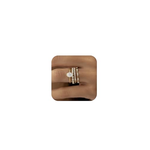 HUASAI Gold Plated Cubic Zirconia Stacking Rings - Elegante Hochzeitsringe für Frauen in Gold - Non Tarnish - Klassisch - Elegant Ring für Frauen von HUASAI