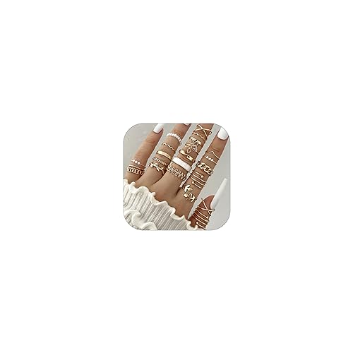 HUASAI Gold Rings for Women Stackable Gold Plated Rings Set Pearl Beaded Knuckle Rings Dainty Thin Simple Plain Joint Finger Rings for Teen Girls (M-22pcs-G) von HUASAI