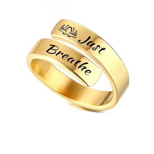 HUASAI Just Breathe Rings for Women Hope Rings Adjustable Inspirational Rings Silver Stackable Rings Trendy Encouragement Jewelry Gift for Women Men von HUASAI