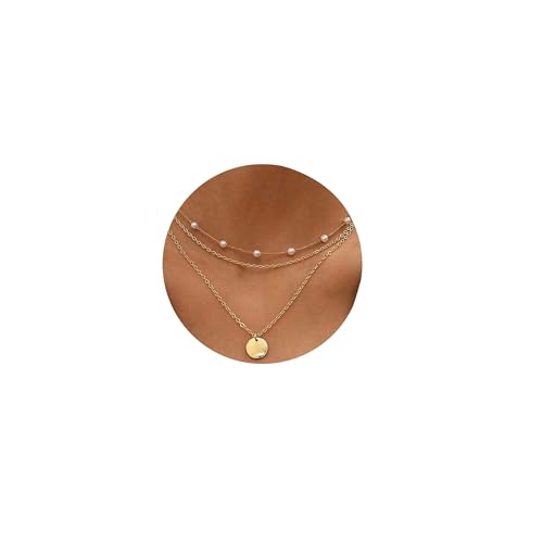 HUASAI Layered Pearl Necklaces for Women Multilayer Pearls Coin Chain Necklace Disc Charm Necklace Dainty Layering Choker Necklace Jewelry von HUASAI