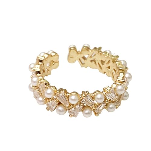 HUASAI Pearl Ring for Women Gold Statement Ring Dainty Pearl Beaded Ring Pearl Stretch Ring Vintage Boho Finger Ring Jewelry Gift for Teens Girls Birthday von HUASAI