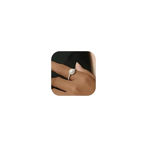 HUASAI Pearl Ring for Women White Pearl Rings Dainty Open Rings Silver Gold Adjustable Ring Jewelry Gift for Lady (C) von HUASAI
