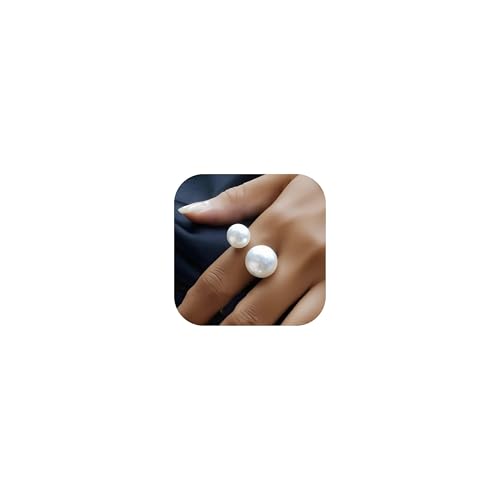 HUASAI Pearl Ring for Women White Pearl Rings Dainty Open Rings Silver Gold Adjustable Ring Jewelry Gift for Lady (Silver) von HUASAI
