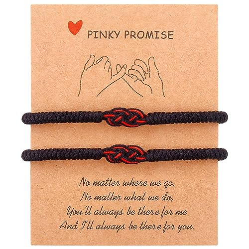 HUASAI Pinky Promise Bracelets for Friends Friendship Bracelet Long Distance Relationship Gift Red Adjustable String Bracelet Good Luck Knot Bracelet for Couples von HUASAI