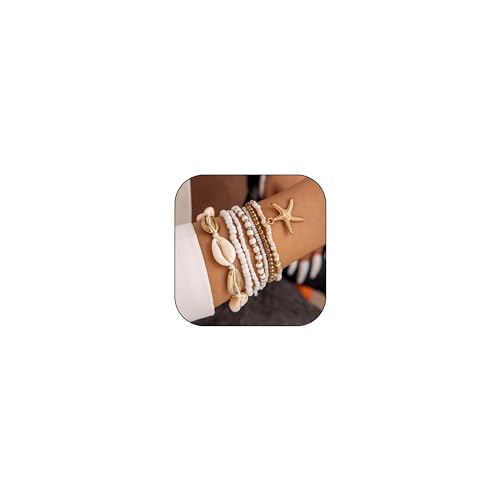 HUASAI Shell Bracelets for Women White Seashell Bracelet Starfish Pearl Bracelet for Summer von HUASAI