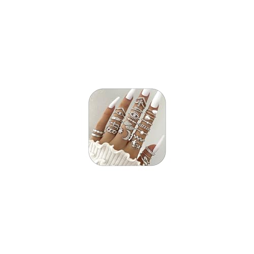 HUASAI Silver Rings for Women Non Tarnish Stackable Knuckle Rings Set Boho Butterfly Leaf Pearl Rings Midi Pinky Rings Set Birthday Gifts(23pcs-S) von HUASAI