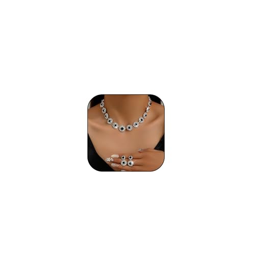 HUASAI Wedding Jewelry Sets for Women Silver Jewelry Set Brides Bridesmaid Rhinestone Crystal Choker Necklace Earrings Bracelet Set Bridal Wedding Prom Jewelry Accessories for Women von HUASAI