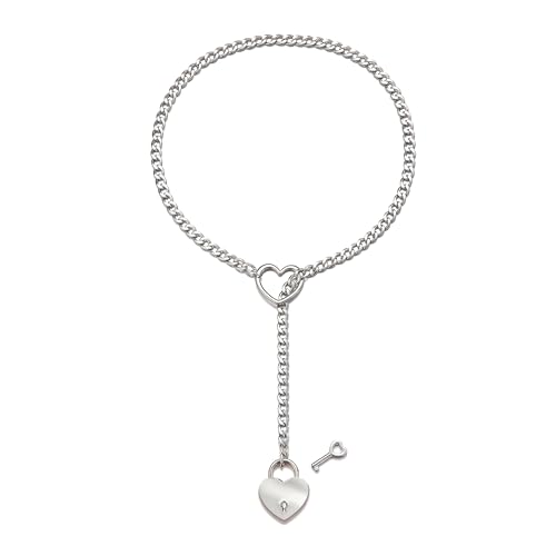 Heart Slip Chain Necklace Punk Cuban Long Necklace Jewelry for Women Stainless Steel Adjustable Lariat Y-Necklace Heart Locker Necklace 24inch Length von HUASAI