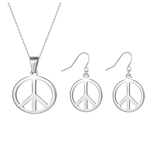 Peace Sign Necklace Earrings Set for Women Hippie Costume Accessories 70s Outfits for Women Hippie Jewelry for 60s 70s Party Favors Decorations von HUASAI