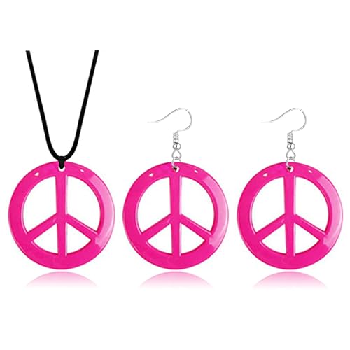Peace Sign Necklace Earrings Set for Women Hippie Costume Accessories 70s Outfits for Women Hippie Jewelry for 60s 70s Party Favors Decorations von HUASAI