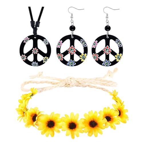 Peace Sign Necklace Earrings Set for Women Hippie Costume Accessories 70s Outfits for Women Hippie Jewelry for 60s 70s Party Favors Decorations von HUASAI