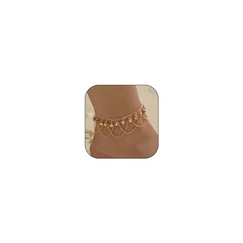 Summer Outfits Gold Anklets for Women Non Tarnish Waterproof Gold Boho Layered Anklets Indian Bell Tassel Ankle Bracelets for Teen Girls Beachy Surfer Foot Jewelry for Beach Outfits Accessories(2 Pcs) von HUASAI