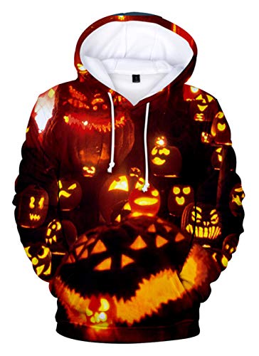 HUASON Jungen Mädchen Kinder 3D Hoodie Halloween Karneval Kapuzenpullover Langarm Kürbis Pullover(2XS) von HUASON