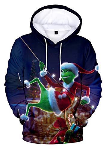 HUASON Kreativer Weihnachts Pullover Weihnachtsmann 3D Hoodie Lustiger Bequemes Langarm Sweatshirt für Herren und Damen(2XL) von HUASON