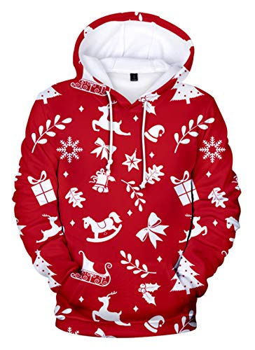 HUASON Kreativer Weihnachts Pullover Weihnachtsmann 3D Hoodie Lustiger Bequemes Langarm Sweatshirt für Herren und Damen(2XL) von HUASON